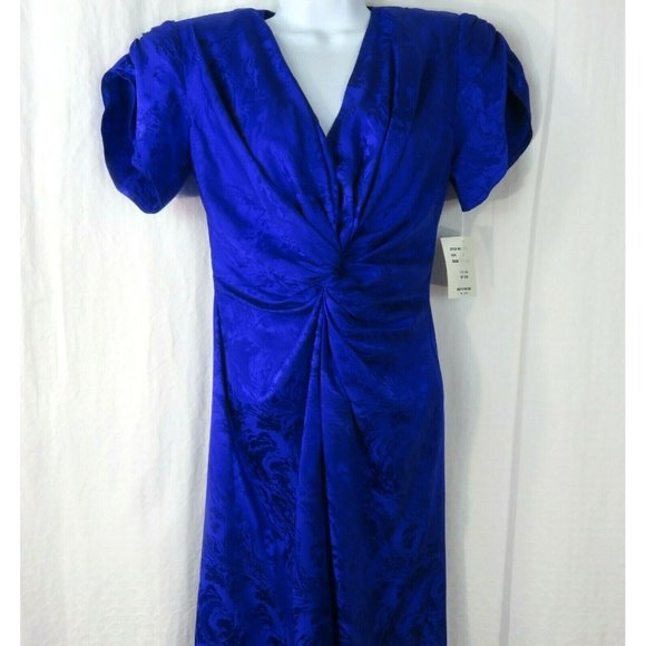 Vintage 80s Knee Length Silk Dress XS Purple Knotted Front Gathered Sleeve NWT - Picture 2 of 12